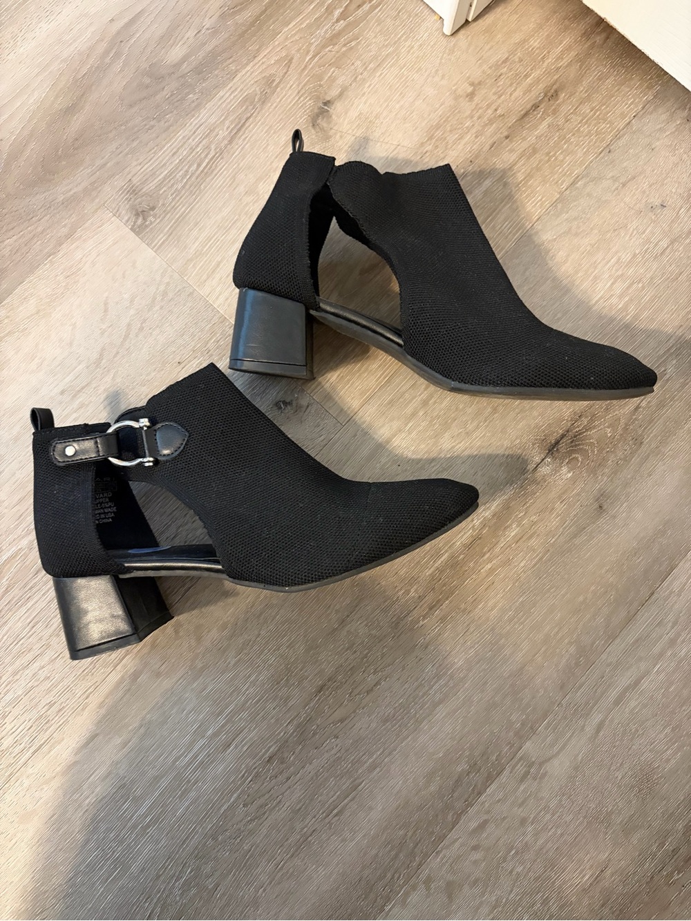 Tahari Black Cutout Block Heel Booties with Buckle
